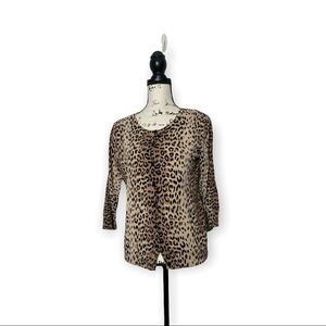 Joseph A Leopard Print Cardigan Sweater Women’s Size Large Button Front